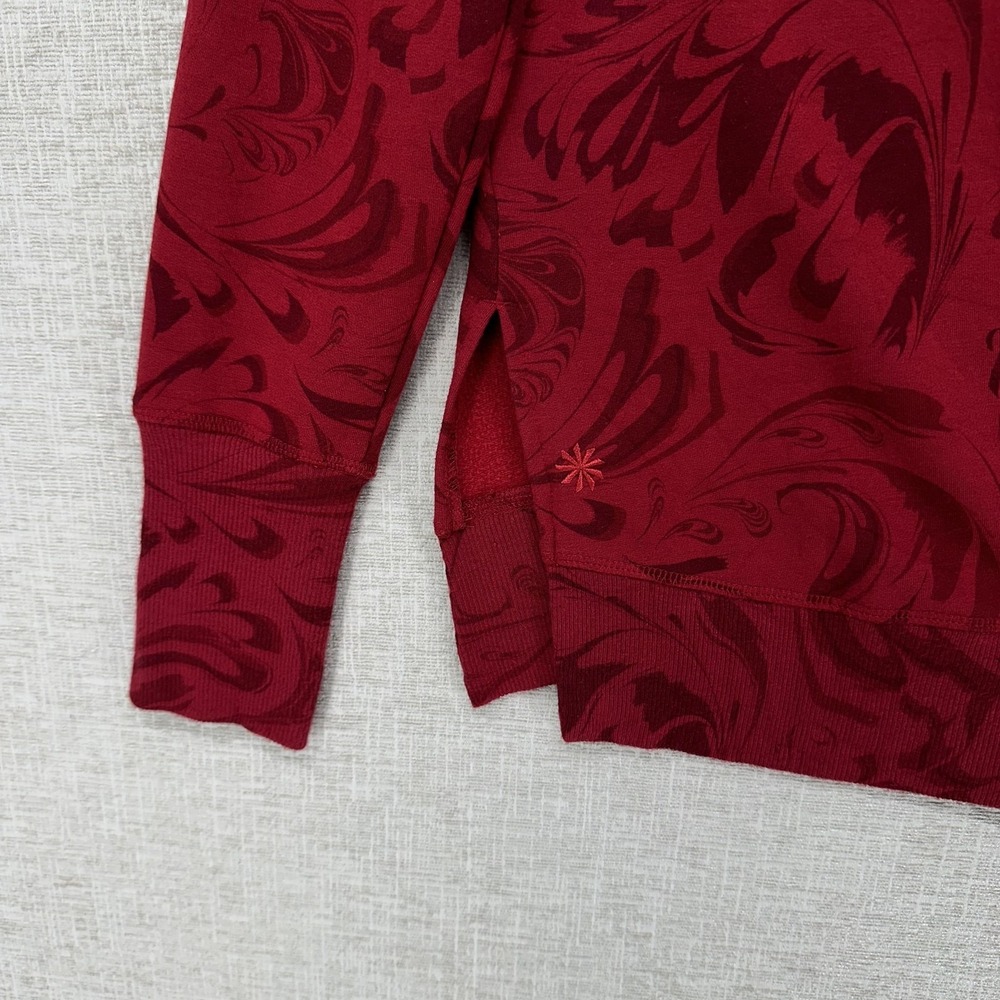 Athleta Sweatshirt Womens Small Red Paisley V Neck Fleece Stretch Pullover Gym - Picture 5 of 12